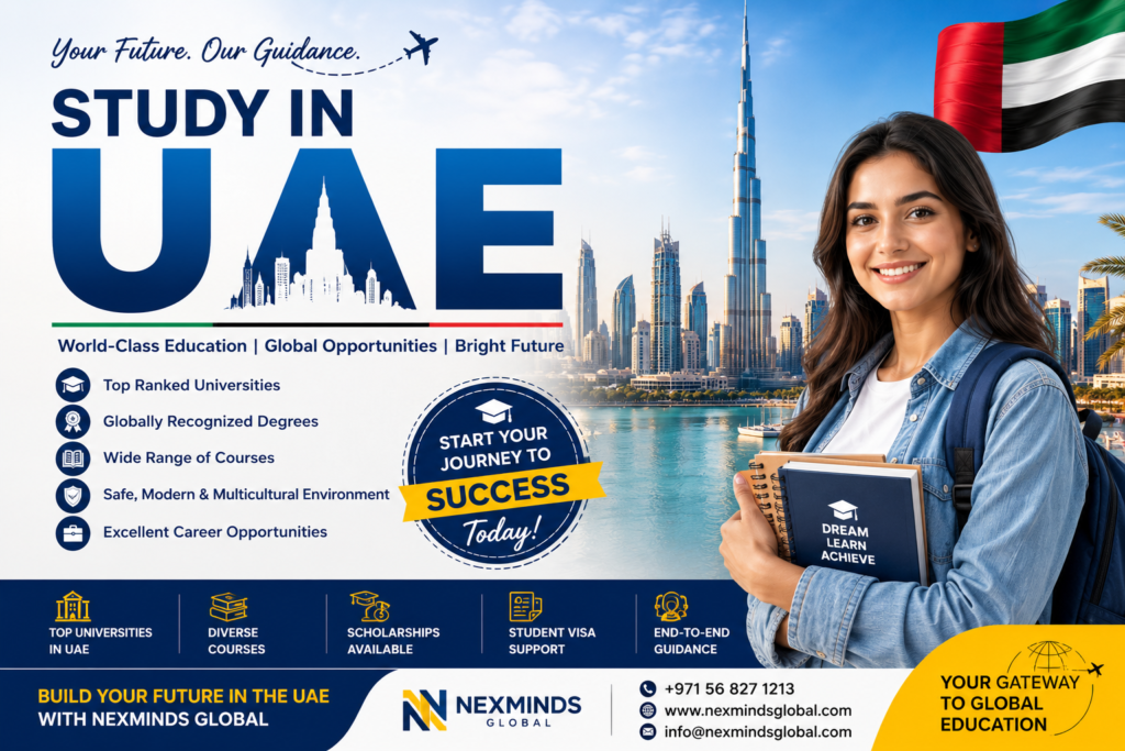 Study in UAE 2026 at top universities in Dubai with globally recognized degrees, affordable tuition, student visa support, and expert admission guidance.