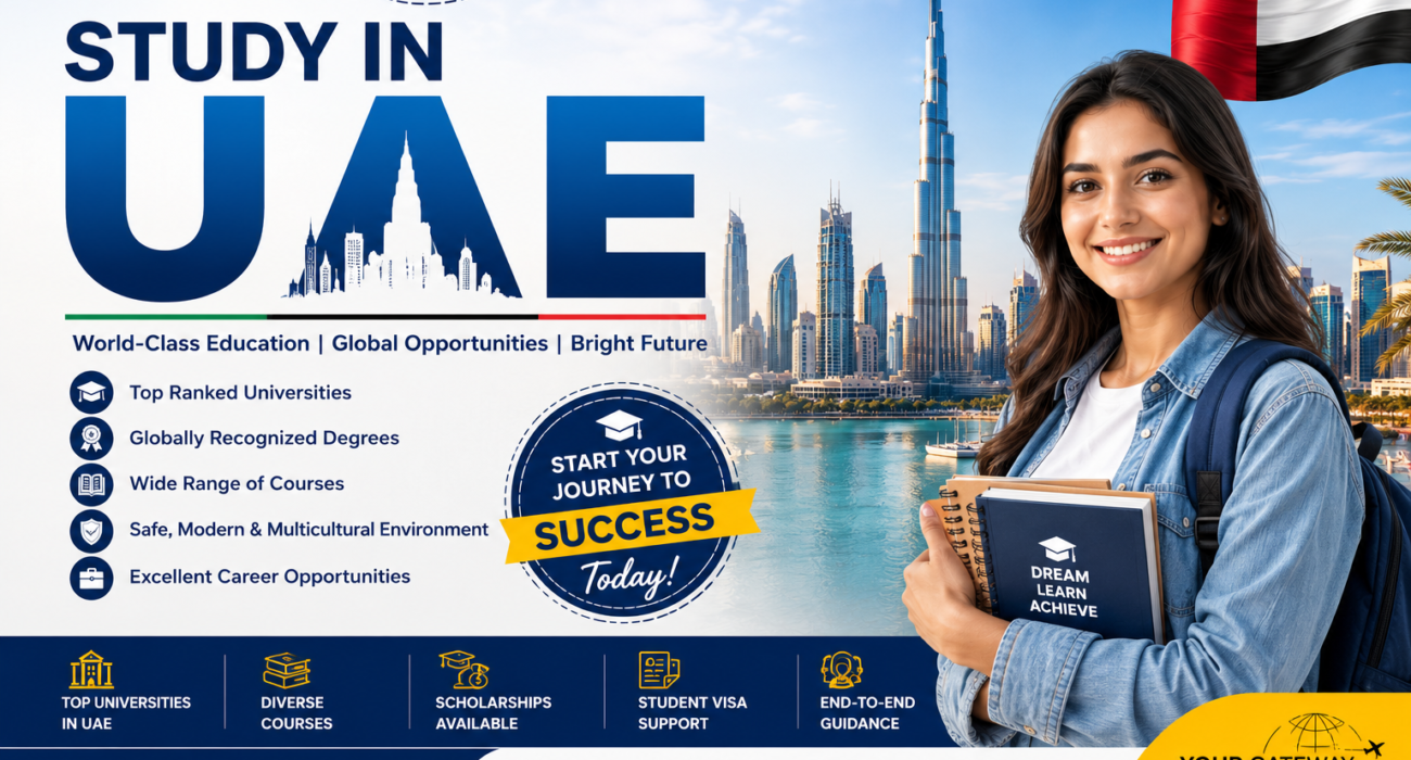 Study in UAE 2026 at top universities in Dubai with globally recognized degrees, affordable tuition, student visa support, and expert admission guidance.